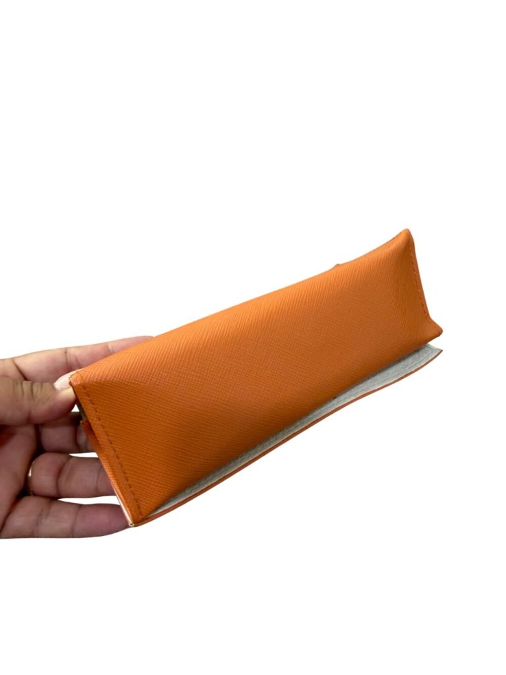 Tory Burch Orange Saffiano Leather Glasses Case With Gold Logo Accent - Picture 7 of 8